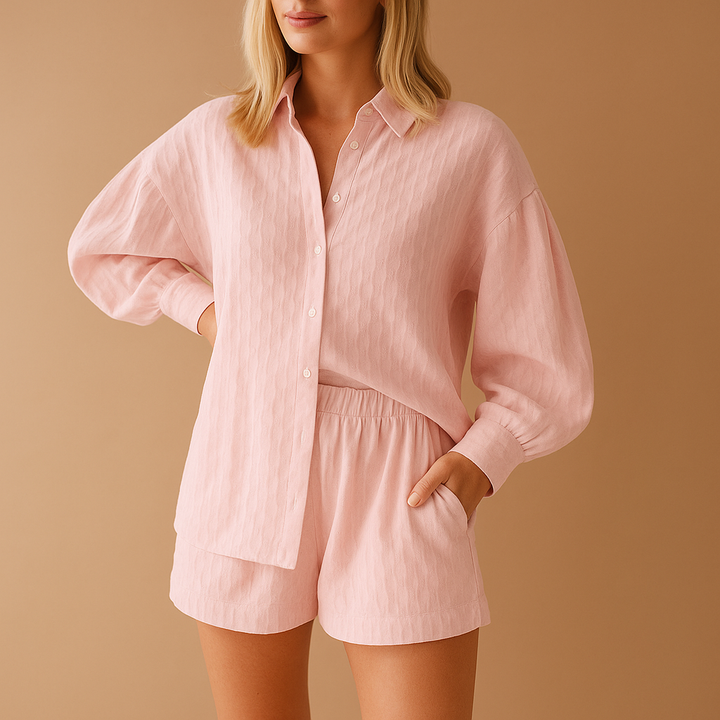 Leichte Damen Bluse mit Shorts für Sommer in Hellrosa