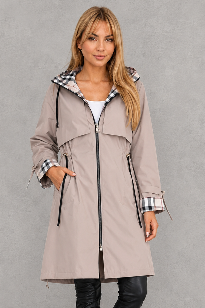 Leichte Damen Wintermantel wasserdicht für Übergang in Beige