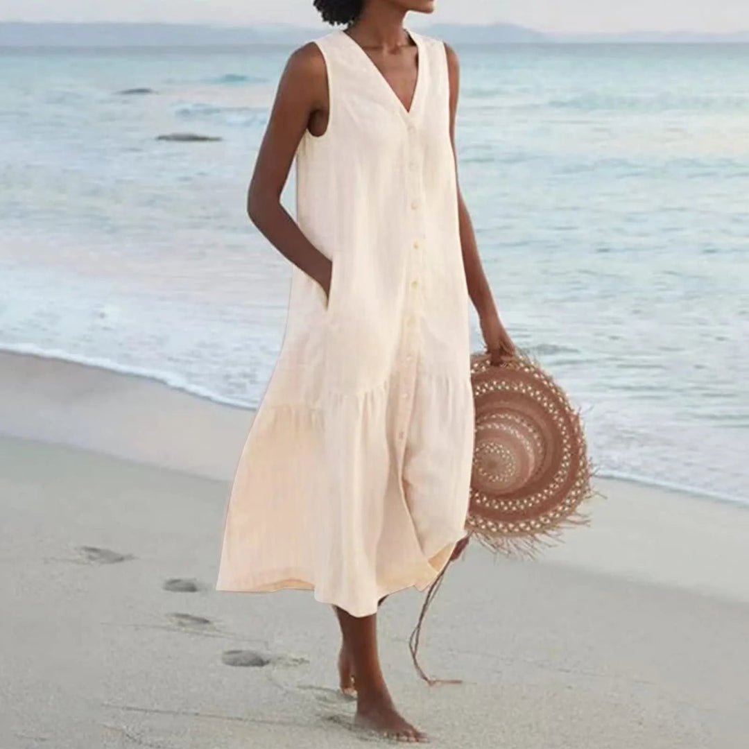 Leinenkleid mit V-Ausschnitt Elara Linen (6)