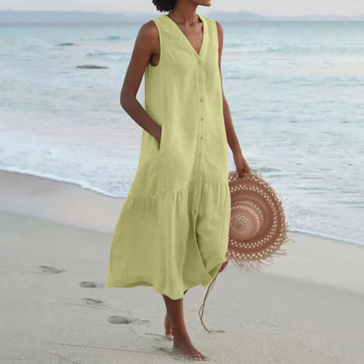 Leinenkleid mit V-Ausschnitt Elara Linen in Grün