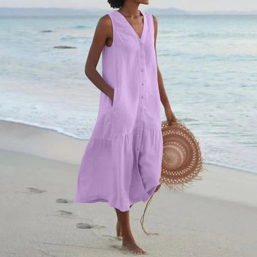 Leinenkleid mit V-Ausschnitt Elara Linen in Lila