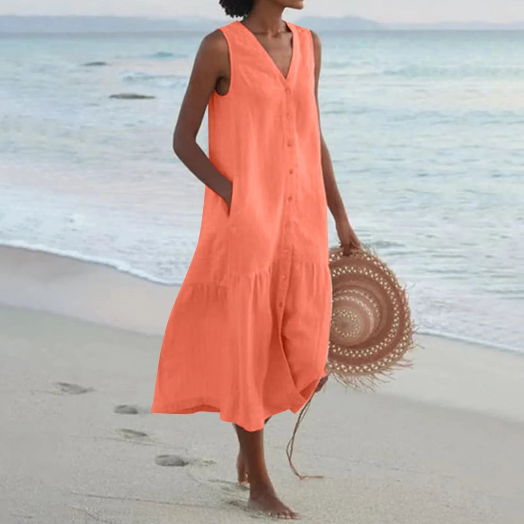 Leinenkleid mit V-Ausschnitt Elara Linen in Orange