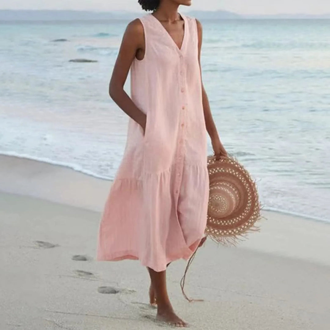 Leinenkleid mit V-Ausschnitt Elara Linen in Rosa
