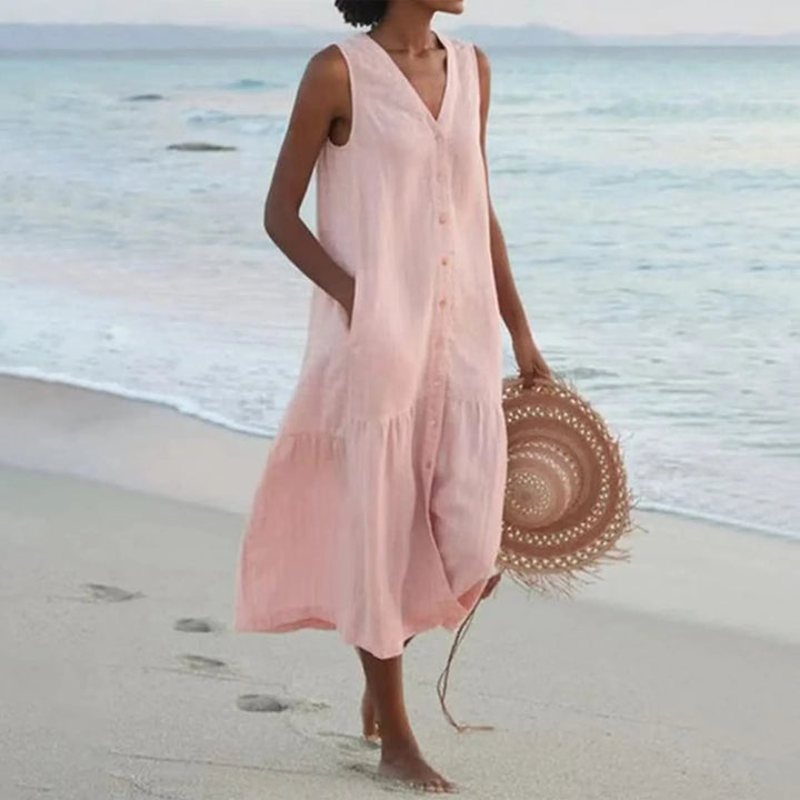 Leinenkleid mit V-Ausschnitt Elara Linen in Rosa