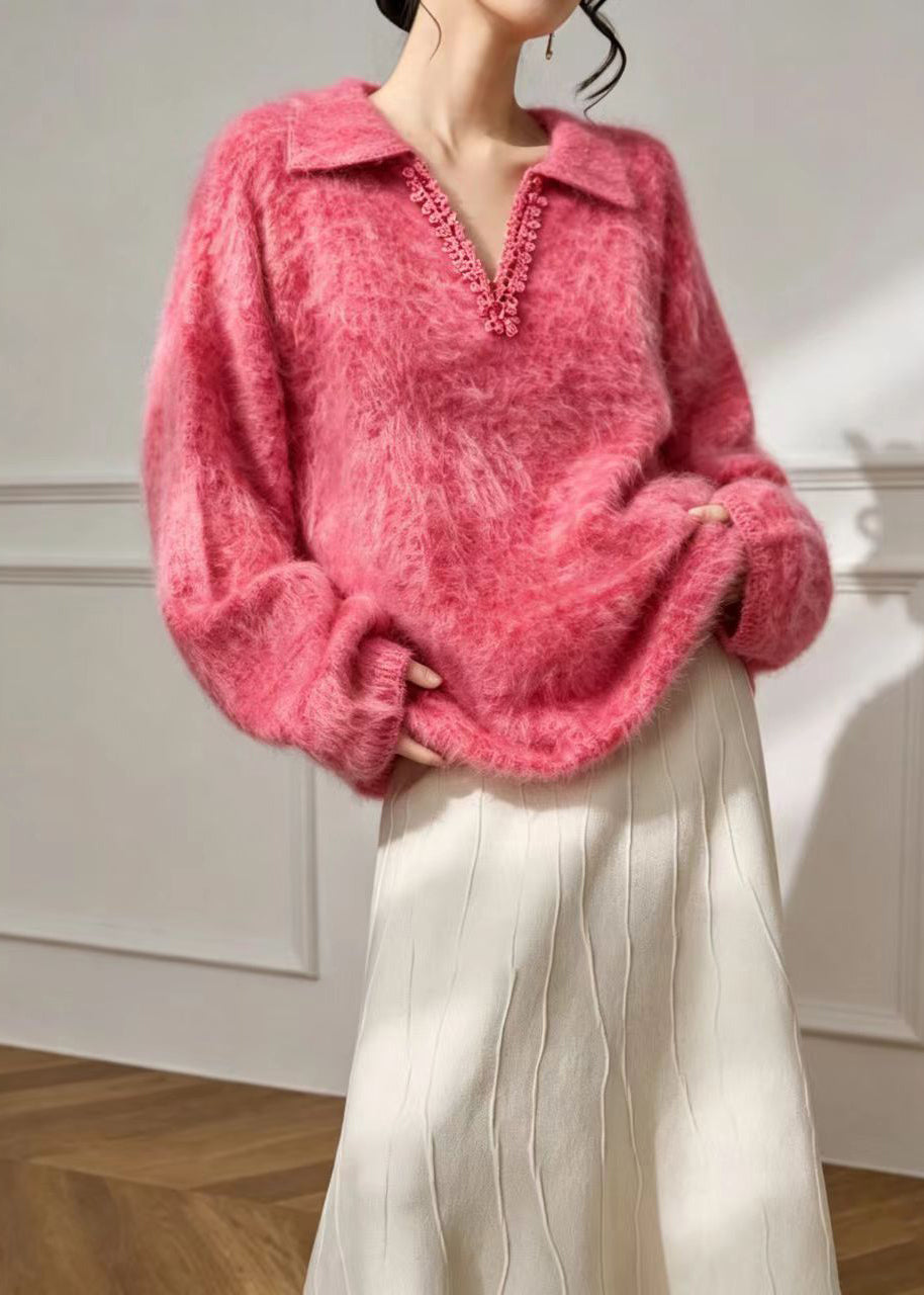 Locker sitzende Damen Strickjacke mit Spitzenbesatz (2)