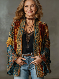 Marlene | Lockere Damen Strickjacke mit Boho-Motiven