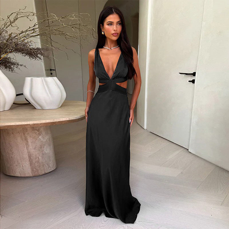 Damen Satin Maxikleid für Hochzeitsgäste in Gelb 5
