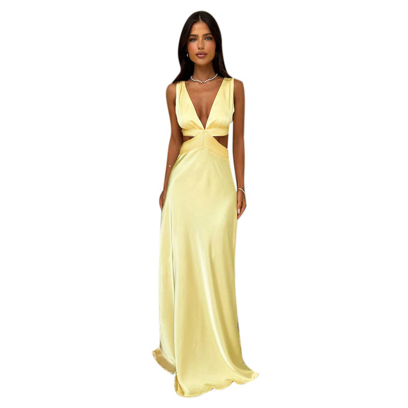 Damen Satin Maxikleid für Hochzeitsgäste in Gelb 6