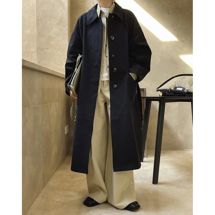 Longline Winterjacke Damen im Trench-Stil in Schwarz