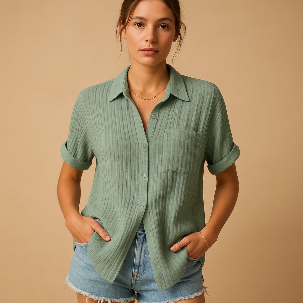 Luftige Kurzärmel-Bluse in Grün