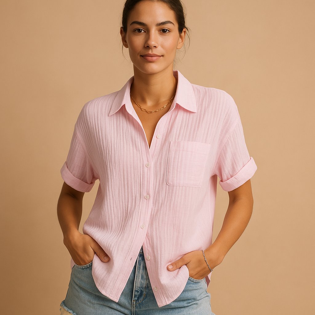 Luftige Kurzärmel-Bluse in Rosa