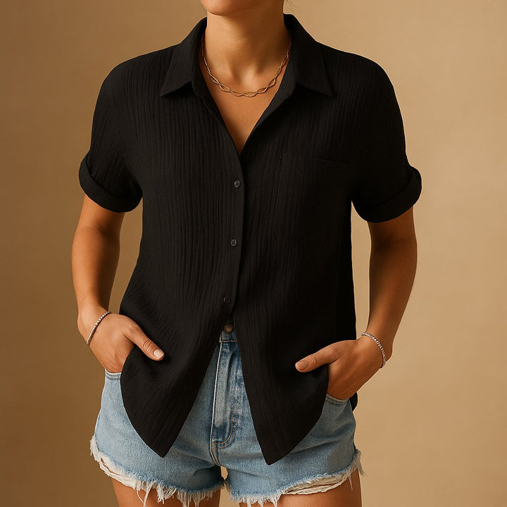 Luftige Kurzärmel-Bluse in Schwarz