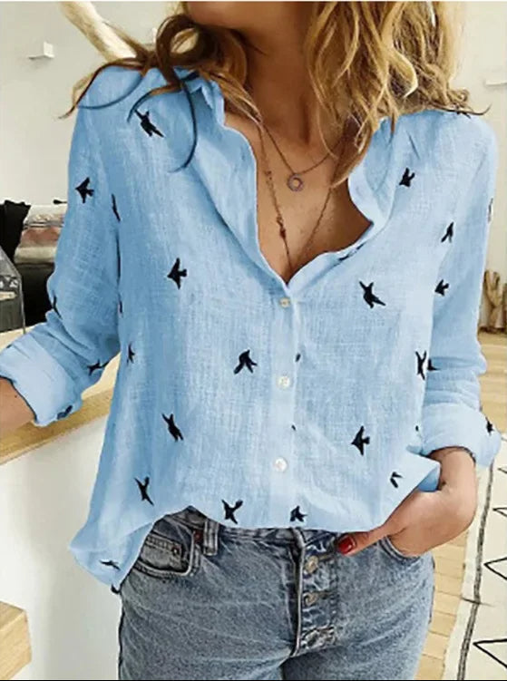 Luftige Leinenbluse im Vintage-Stil in Blau