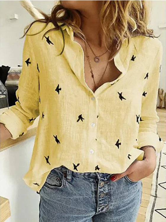 Luftige Leinenbluse im Vintage-Stil in Gelb
