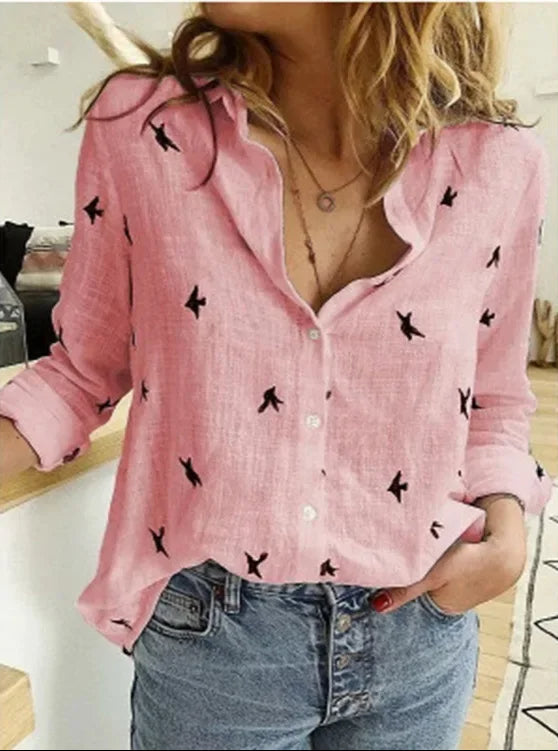 Luftige Leinenbluse im Vintage-Stil in Rosa