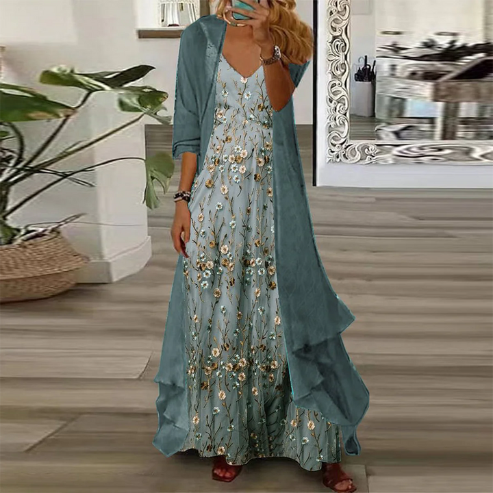Luftiges Blumen-Strandkleid Set in Blau