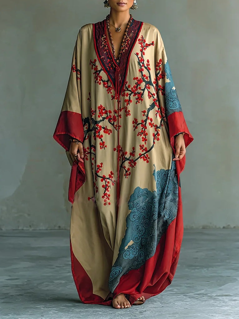 Luftiges Blüten-Maxikleid in Rot