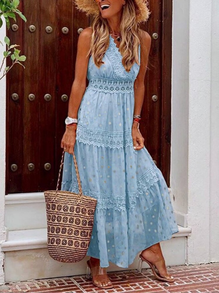 Luftiges Boho-Maxikleid für Hochzeitsgäste in Blau