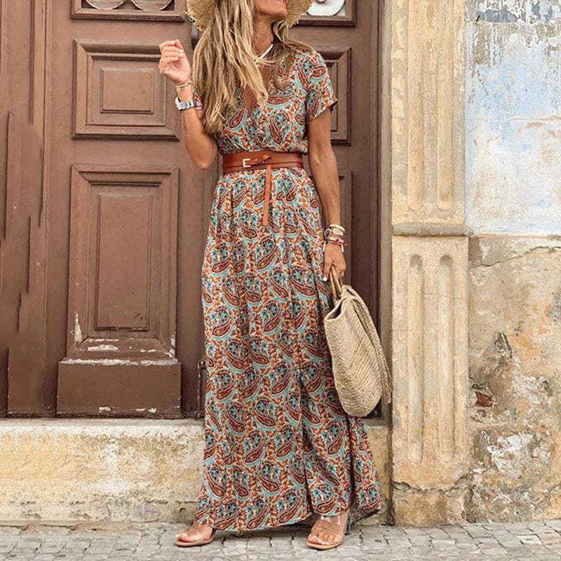 Luftiges Boho Maxikleid für Hochzeitsgäste in Braun 1