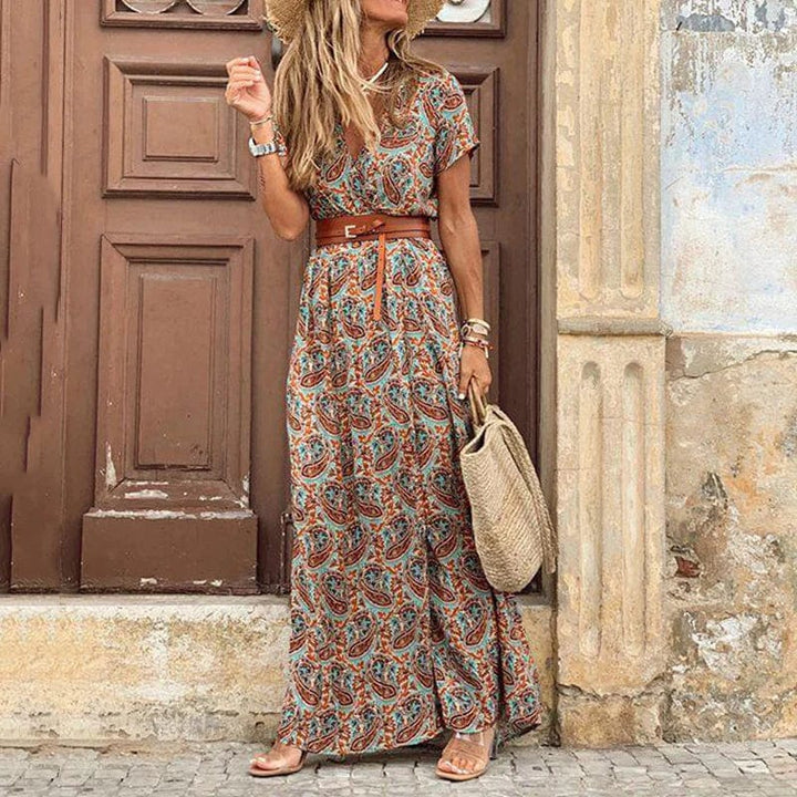 Luftiges Boho Maxikleid für Hochzeitsgäste in Braun 1