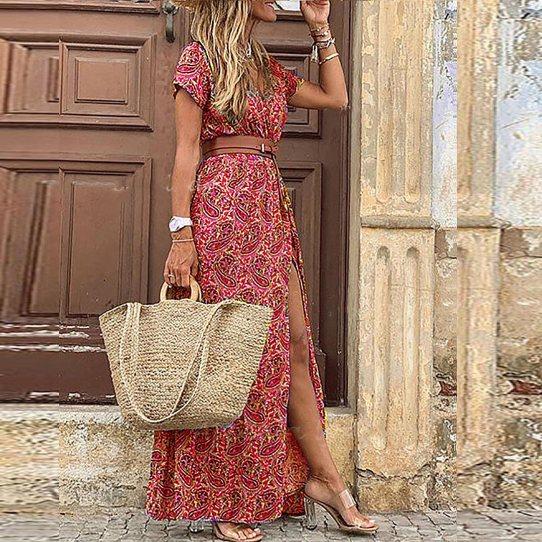 Luftiges Boho Maxikleid für Hochzeitsgäste in Dunkelrot