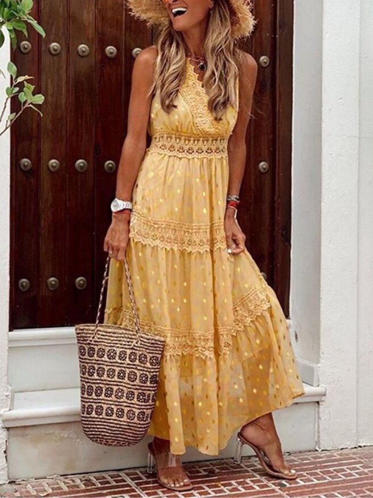 Luftiges Boho-Maxikleid für Hochzeitsgäste in Gelb