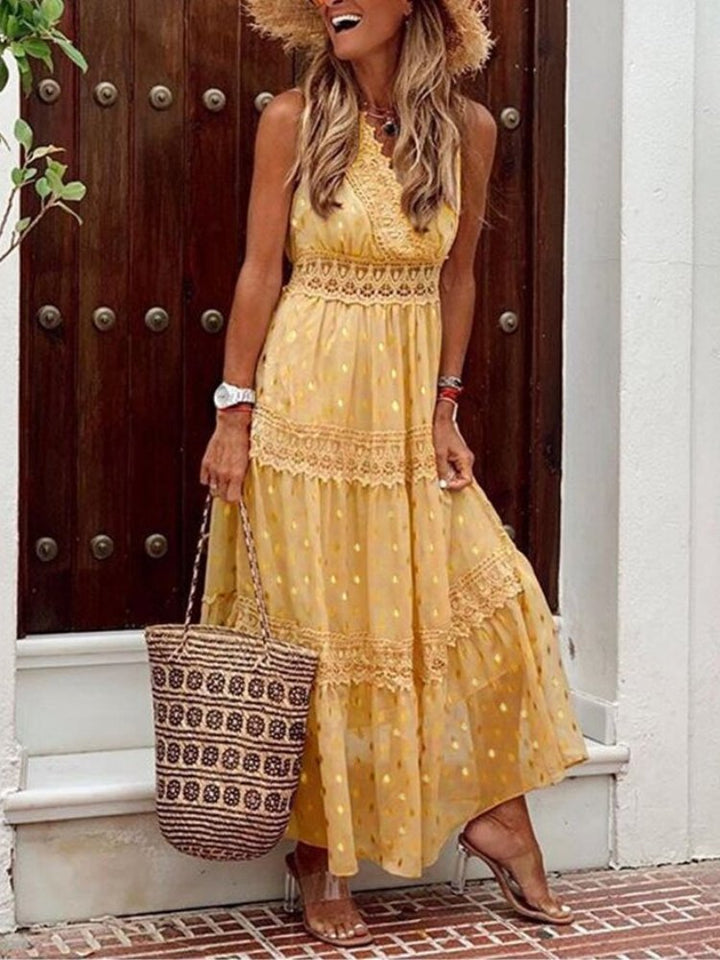 Luftiges Boho-Maxikleid für Hochzeitsgäste in Gelb