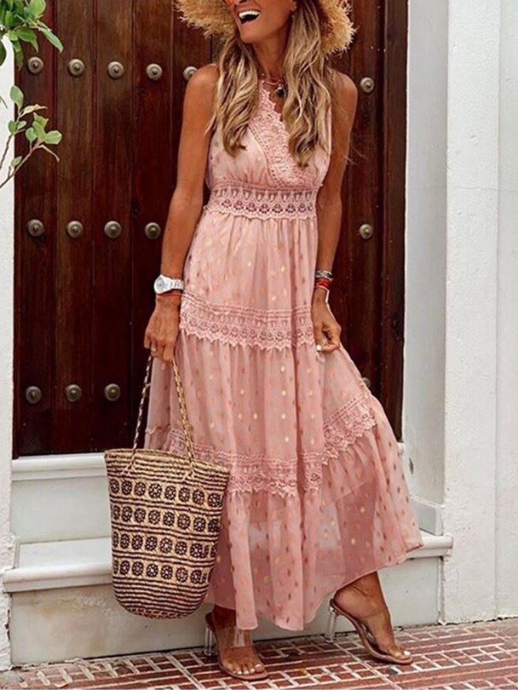Luftiges Boho-Maxikleid für Hochzeitsgäste in Rosa 1