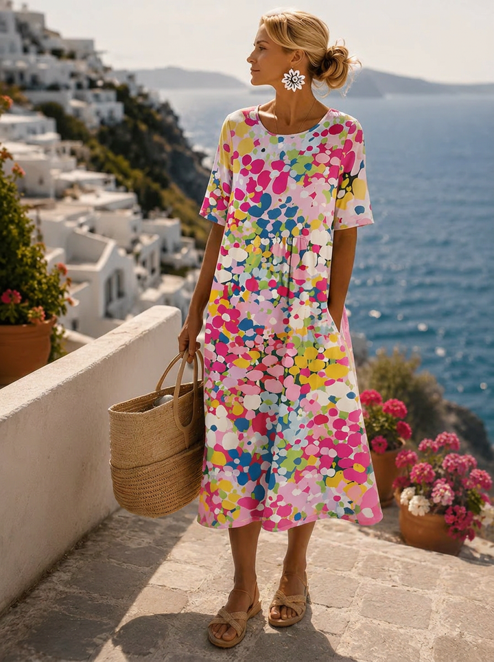 Luftiges Florales Midi-Strandkleid in Rosa