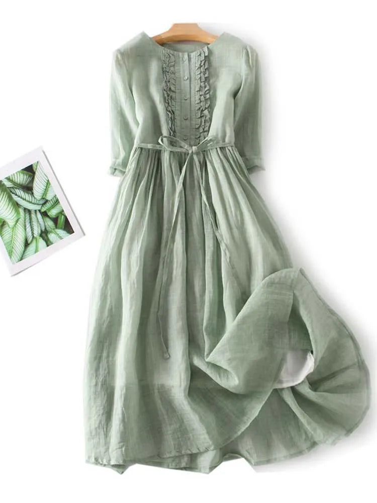 Luftiges Leinenkleid für den Sommer in Grün