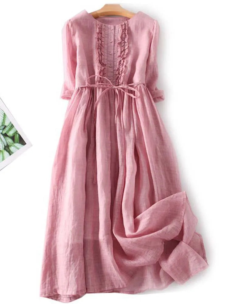 Luftiges Leinenkleid für den Sommer in Rosa