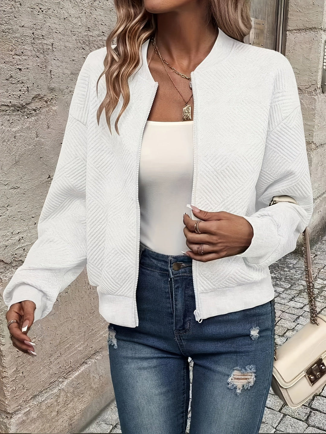 Mühelose Sommerjacke mit Strukturiertem Look in Weiß