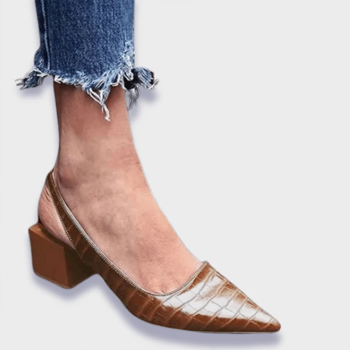 Orthopädische Croco-Pumps in Dunkelbraun