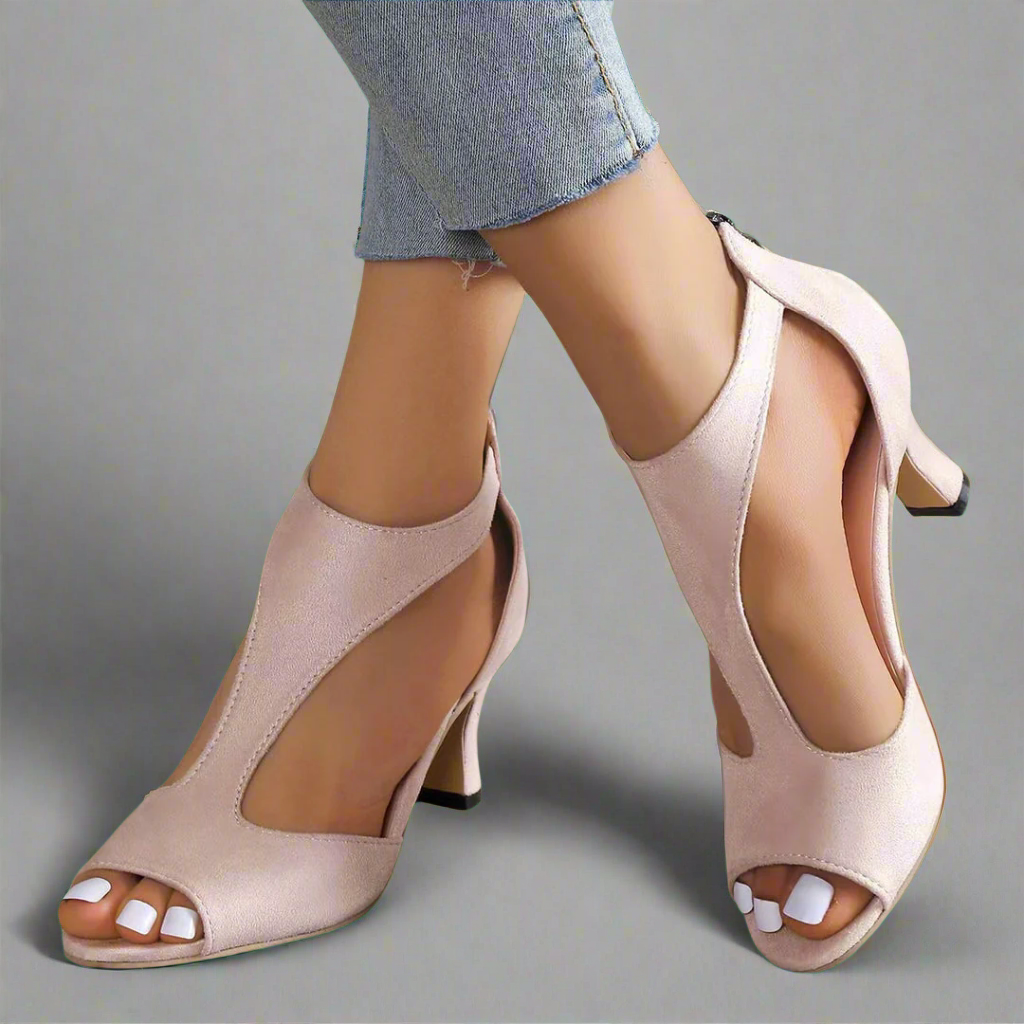 Orthopädische Komfortsandalen mit Absatz in Rosa
