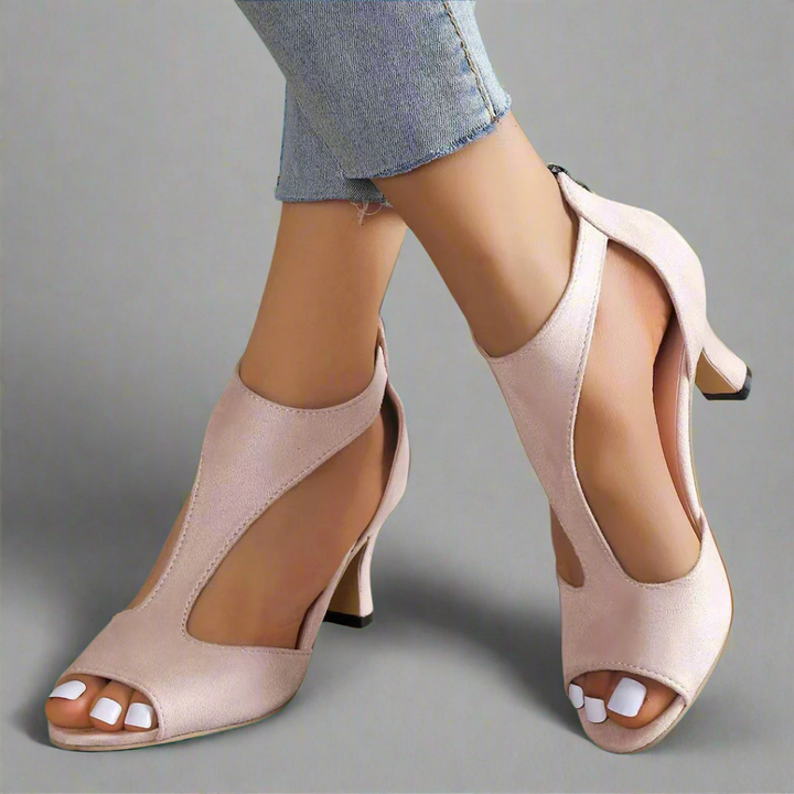 Orthopädische Komfortsandalen mit Absatz in Rosa