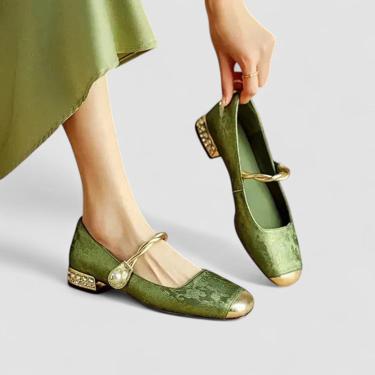 Orthopädische Mary Janes mit Vintage-Charme in Grün