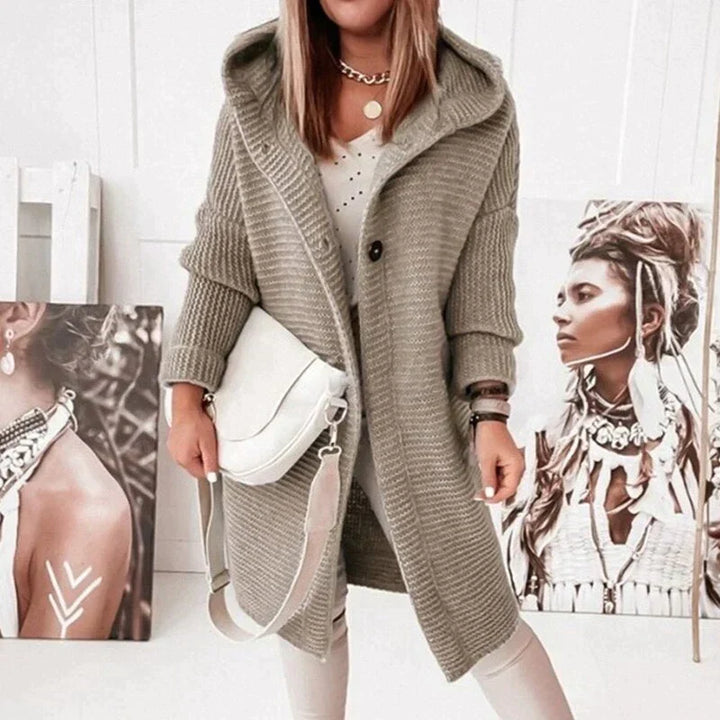 Oversize Damen Strickjacke mit Kapuze für Herbst in Beige 1
