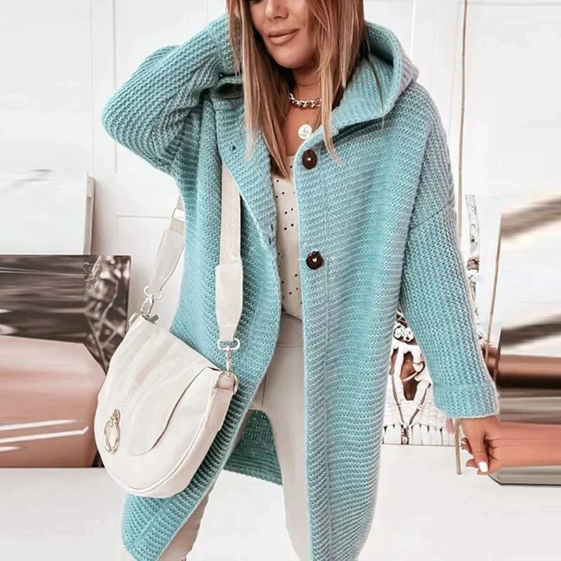 Oversize Damen Strickjacke mit Kapuze für Herbst in Blau