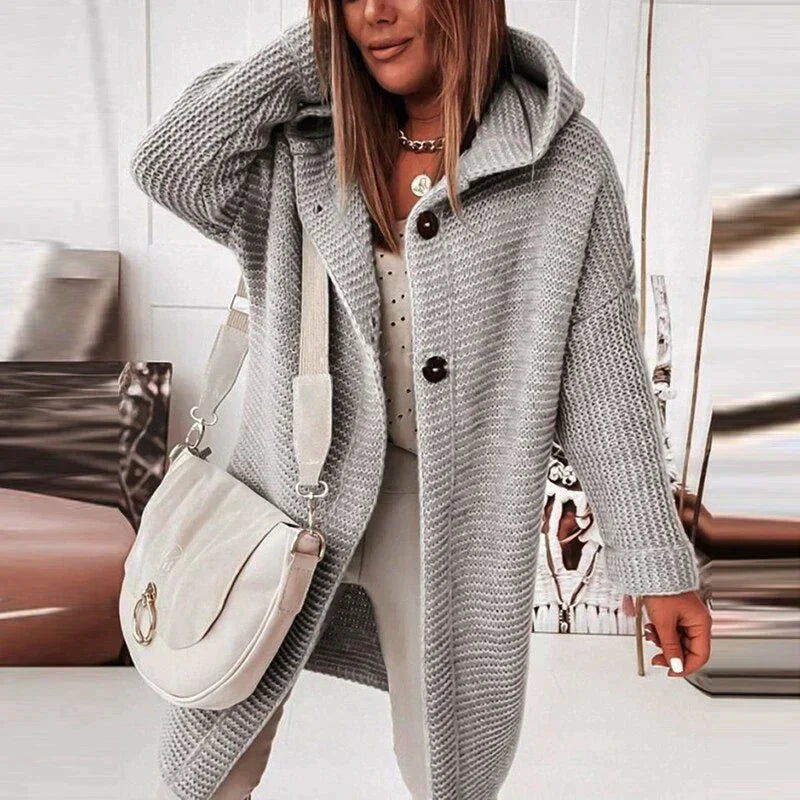 Oversize Damen Strickjacke mit Kapuze für Herbst in Grau