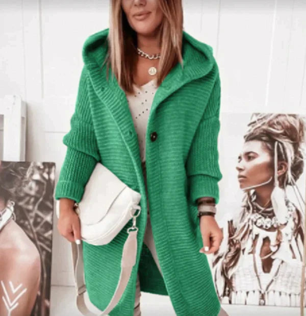 Oversize Damen Strickjacke mit Kapuze für Herbst in Grün