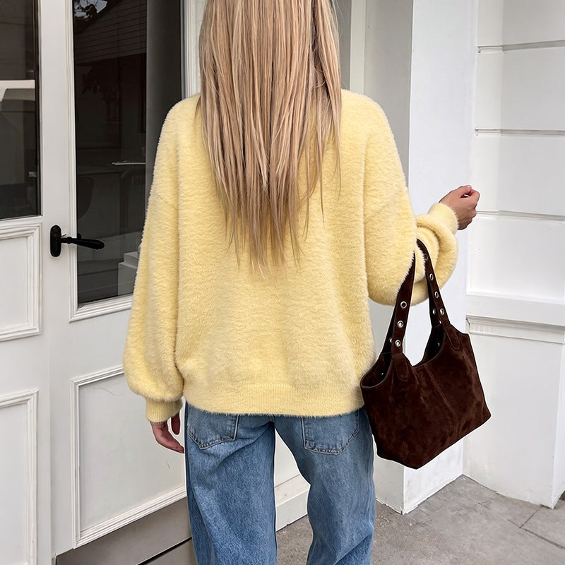 Oversized Damen Strickjacke aus Teddy-Fleece (2)