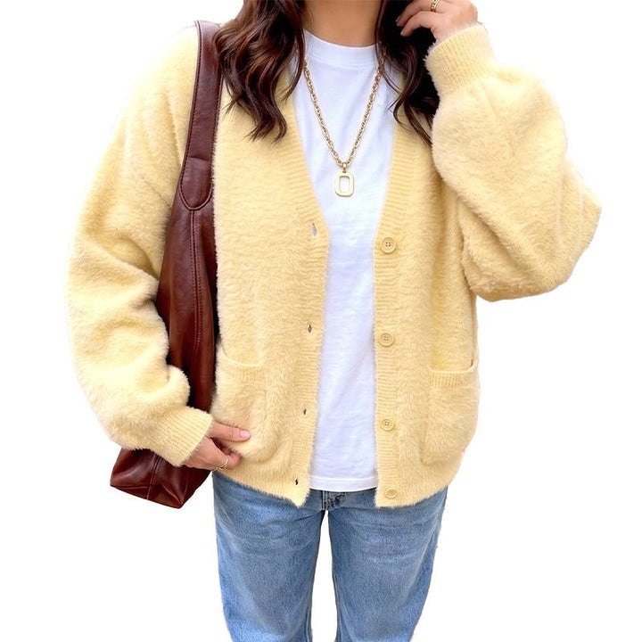 Oversized Damen Strickjacke aus Teddy-Fleece (5)