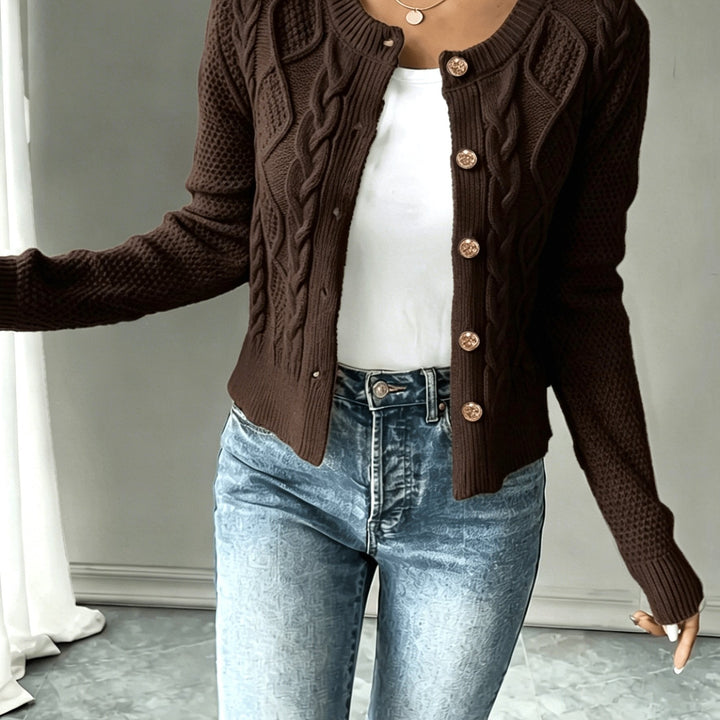 Raffinierte Zopfstrick Cardigan in Coffee Brown