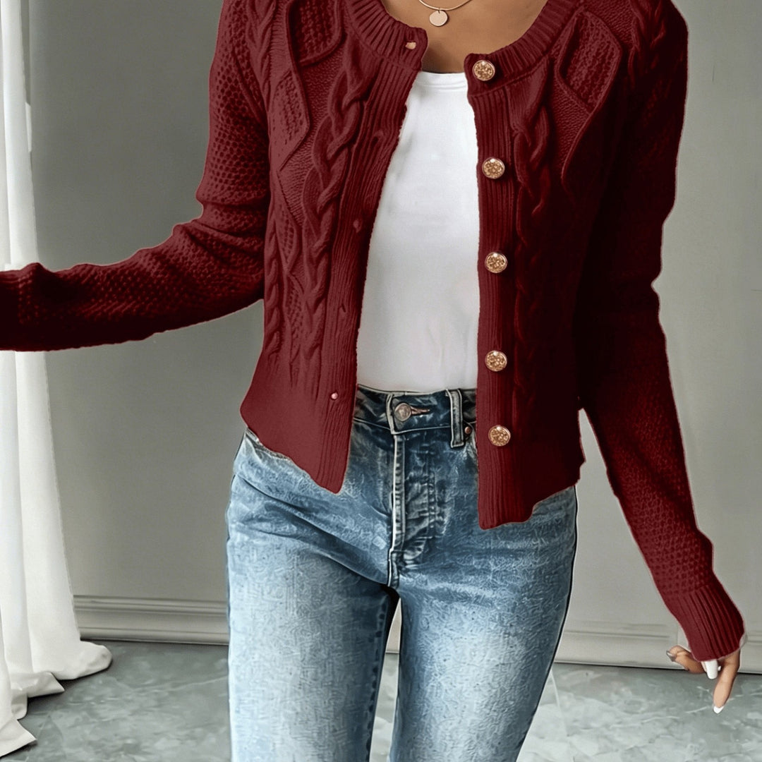 Raffinierte Zopfstrick Cardigan in Dunkelrot