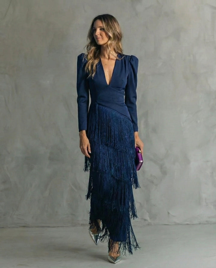 Raffiniertes Midi-Kleid für Hochzeitsgäste in Blau