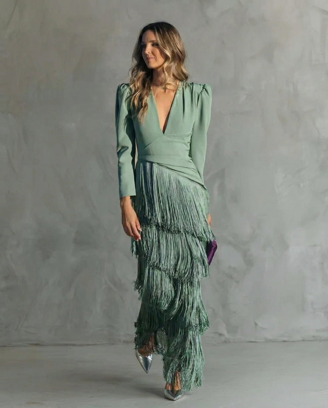 Raffiniertes Midi-Kleid für Hochzeitsgäste in Hellgrün
