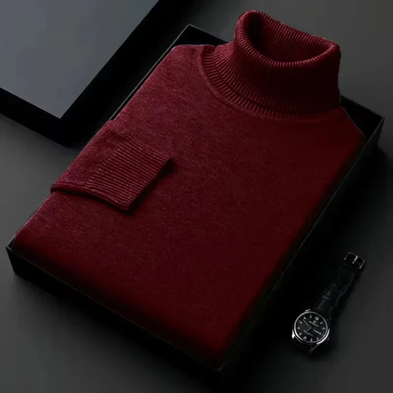Rollkragen Herrenpullover für den Herbst in Bordeaux Rot