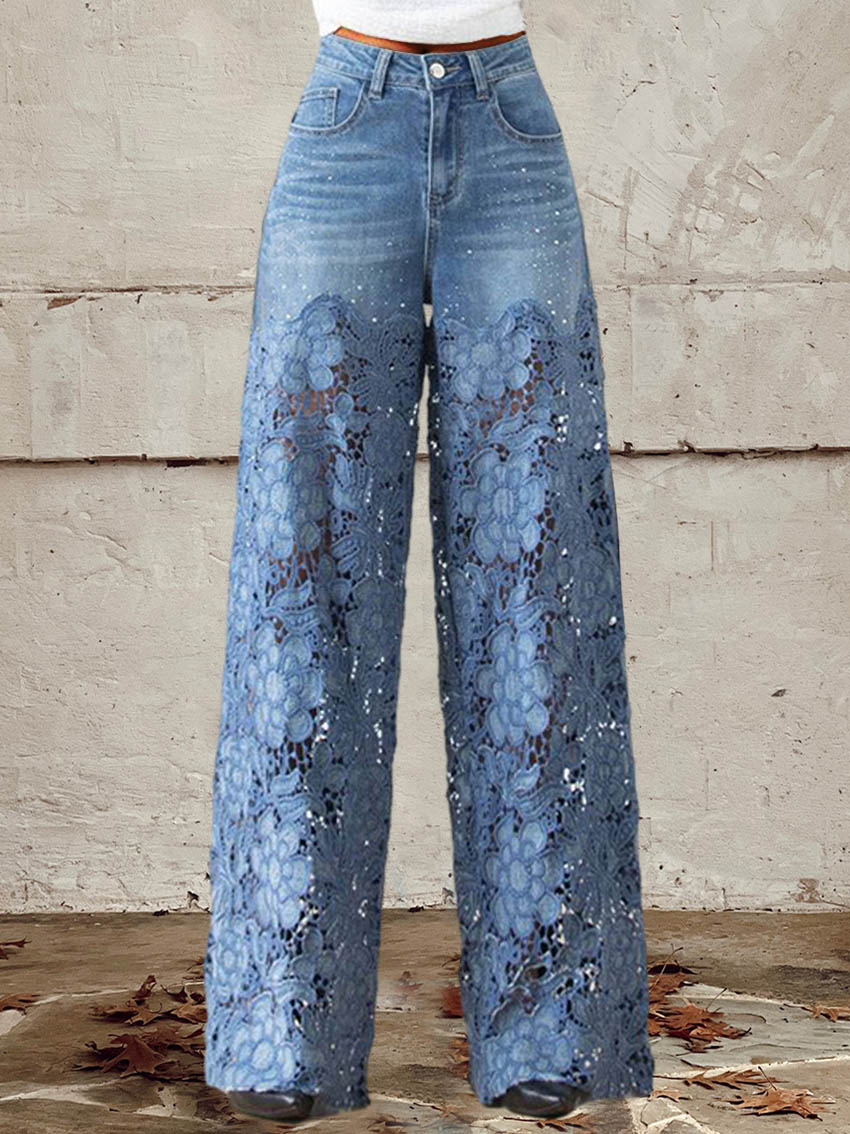 Romantische Vintage-Jeans mit Spitze