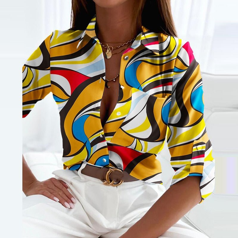 Samtweiche Bluse mit Kragen in Gelbes Labyrinth