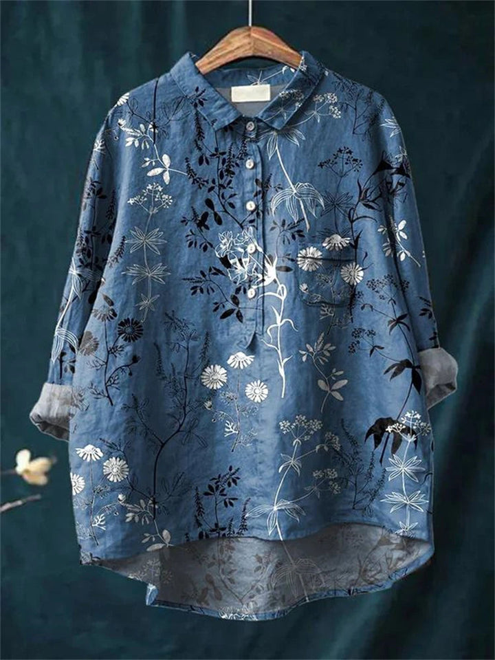 Sanfte Blumendruck-Bluse in Blaues Blumenmuster